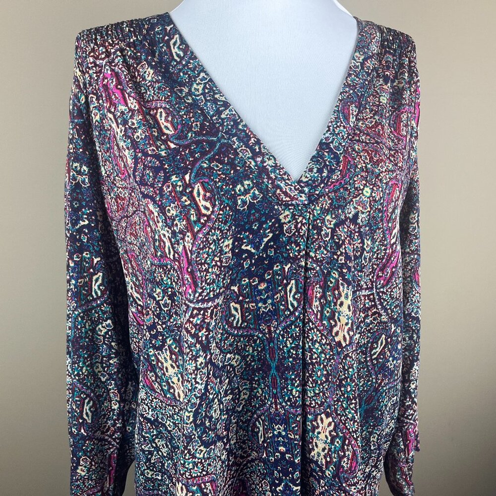 a.n.a A New Approach 3/4 Sleeve Blouse Size XL Colorful Pink Blue Tan, Bohemian